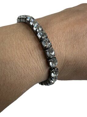 VTG Tennis Bracelet Rhinestone Stretch White Stones Costume Jewelry Chunky